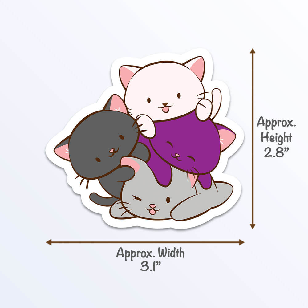 Kawaii Cat Pile Demisexual Pride Sticker measurements