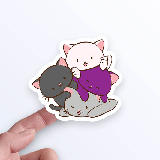 Kawaii Cat Pile Demisexual Pride Sticker on hand