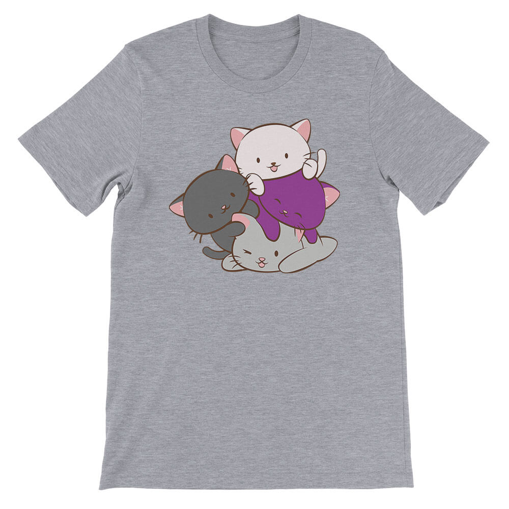 Kawaii Cat Pile Demisexual Pride T-Shirt - Athletic Heather