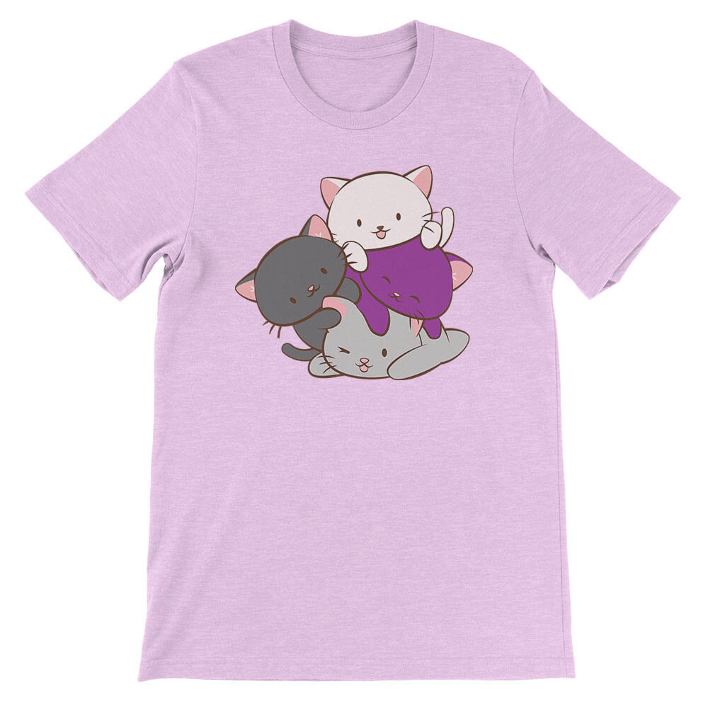 Kawaii Cat Pile Demisexual Pride T-Shirt - Heather Prism Lilac