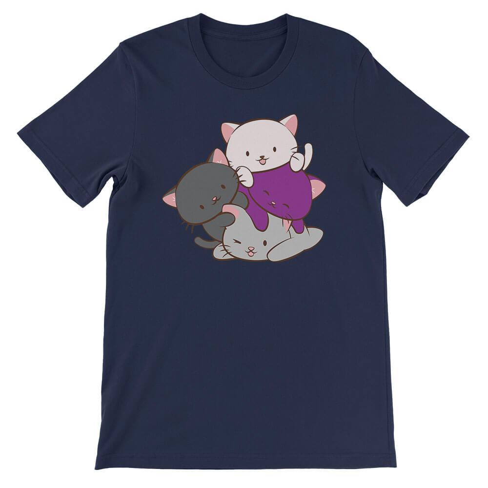Kawaii Cat Pile Demisexual Pride T-Shirt - Navy