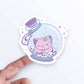 Kawaii Cat in Bottle Creepy Cute Aesthetic Sticker on hand