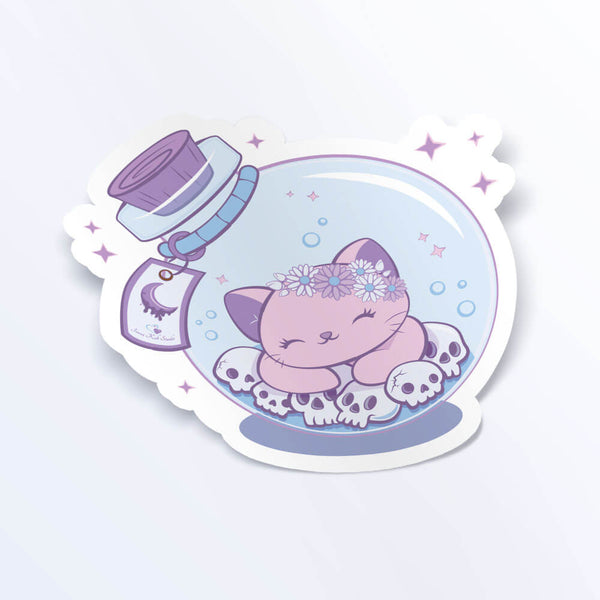 Kawaii Cat in Bottle Creepy Cute Aesthetic Sticker