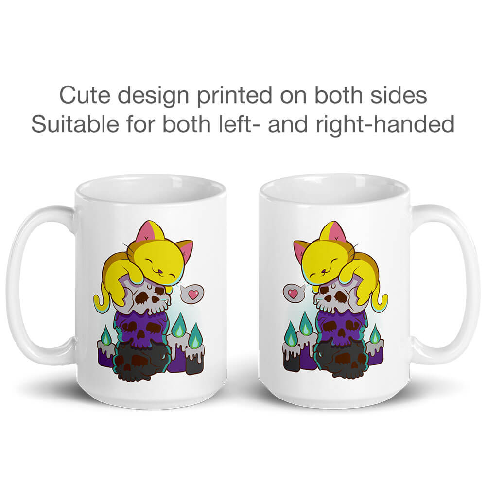 Kawaii Cat on Skulls Nonbinary Pride Aesthetic Mug printed on 2 sides