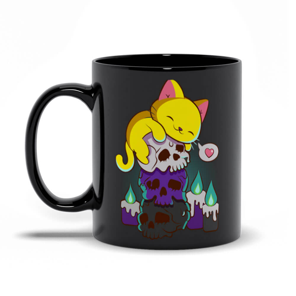 https://irenekohstudio.com/cdn/shop/files/Kawaii-Cat-on-Skulls-Nonbinary-Pride-Aesthetic-Mug-for-Enby_Black_11oz.jpg?v=1684835633