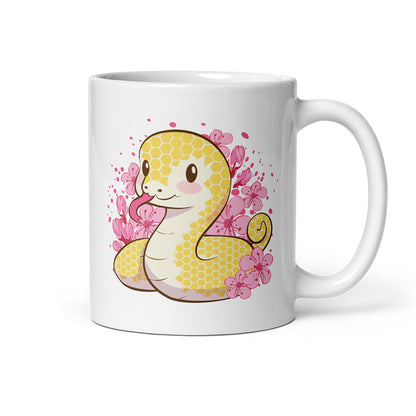 Kawaii Golden Snake Cute Mug - White 11 oz