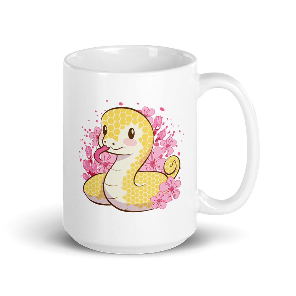 Kawaii Golden Snake Cute Mug - White 15 oz