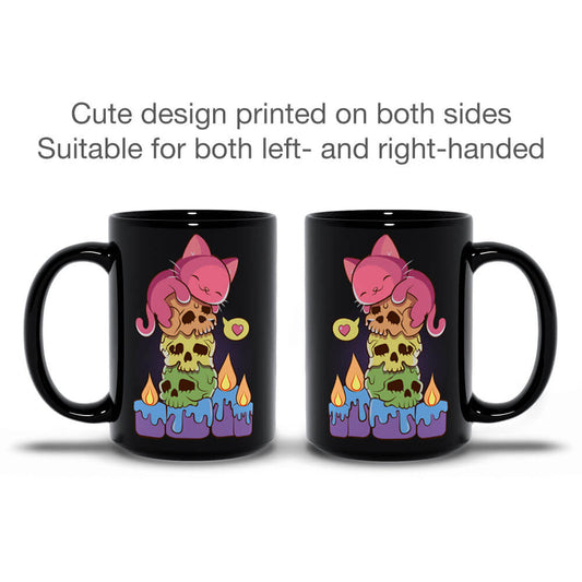 Kawaii Goth Cat on Rainbow Skulls LGBTQ Gay Pride Mug printed on 2 sides