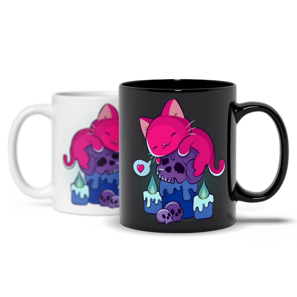 Kawaii Goth Cat on Skull Bisexual Pride Aesthetic Mug