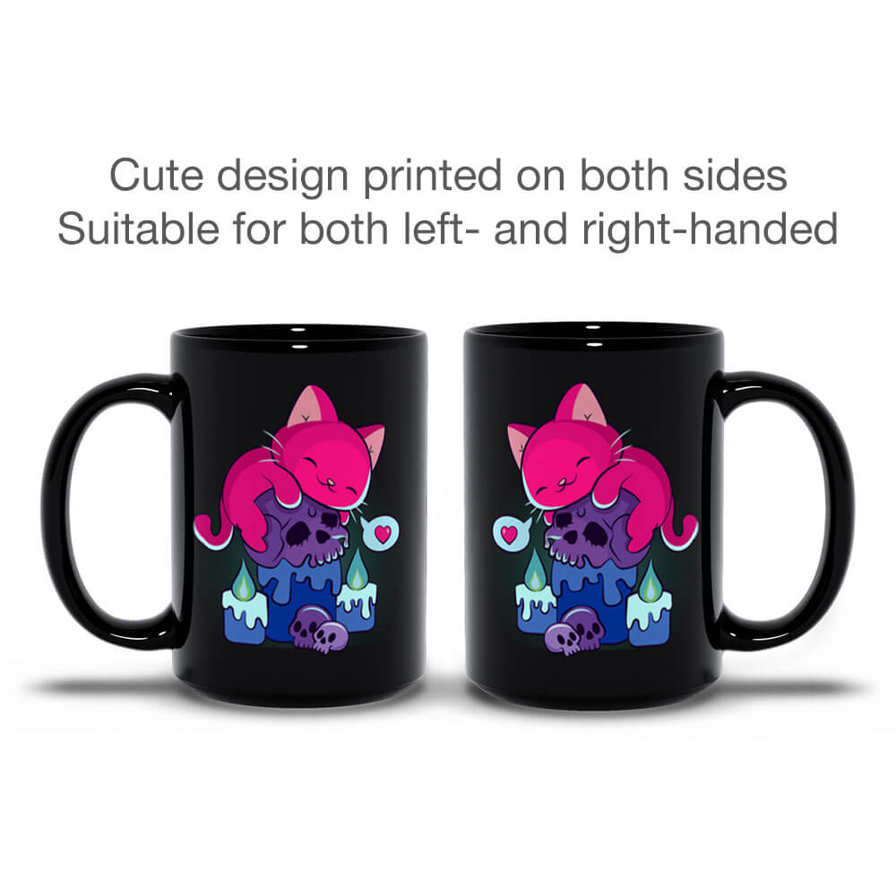 Kawaii Goth Cat on Skull Bisexual Pride Aesthetic Mug - printed both sides