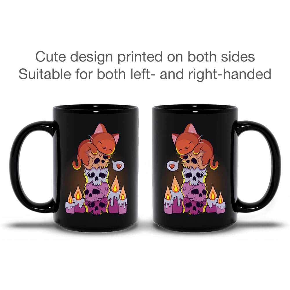 Kawaii Goth Cat on Skulls Lesbian Pride Aesthetic Cute Mug printed on both sides