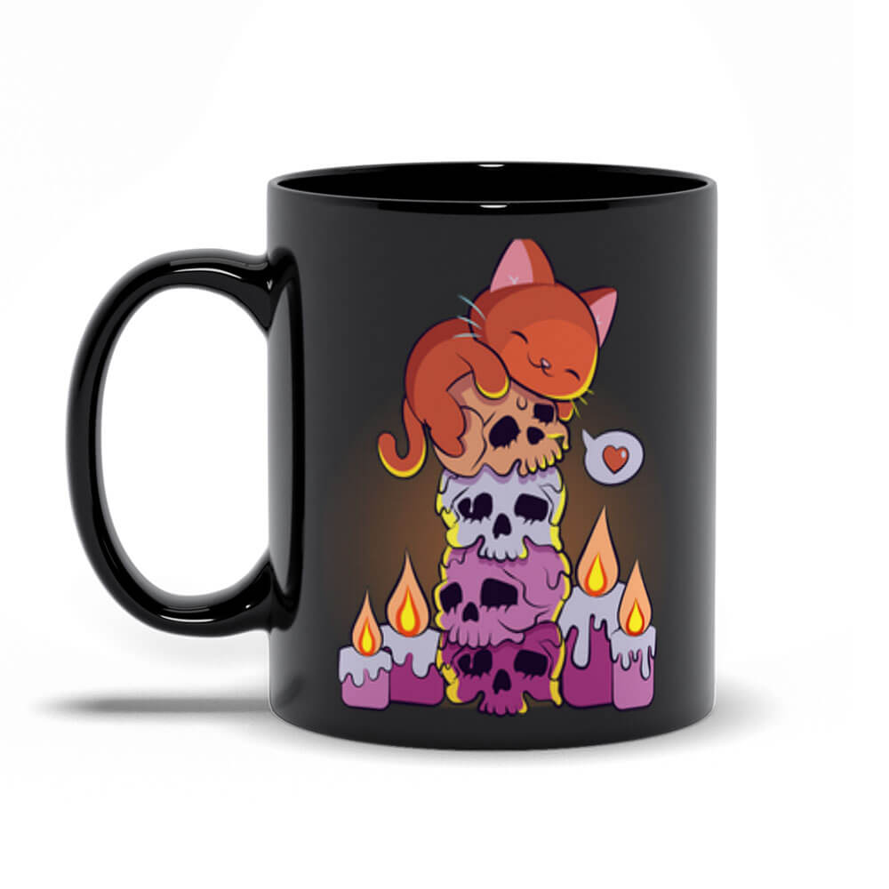 Kawaii Goth Cat on Skulls Lesbian Pride Aesthetic Cute Mug – Irene Koh  Studio