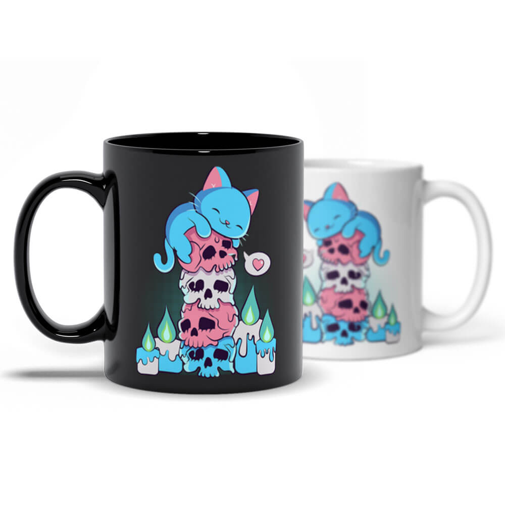 Kawaii Goth Cat on Skulls Transgender Pride Cute Mug