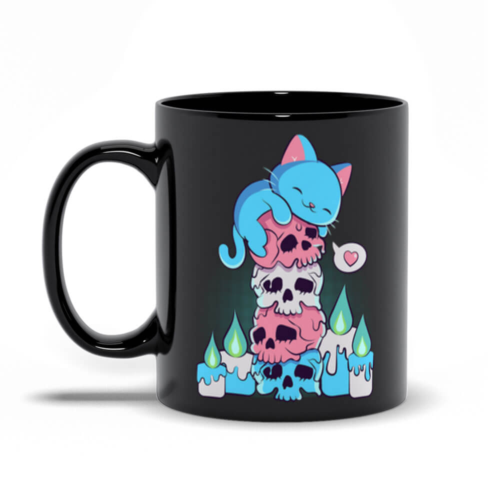 Kawaii Goth Cat on Skulls Transgender Pride Cute Mug black 11 oz