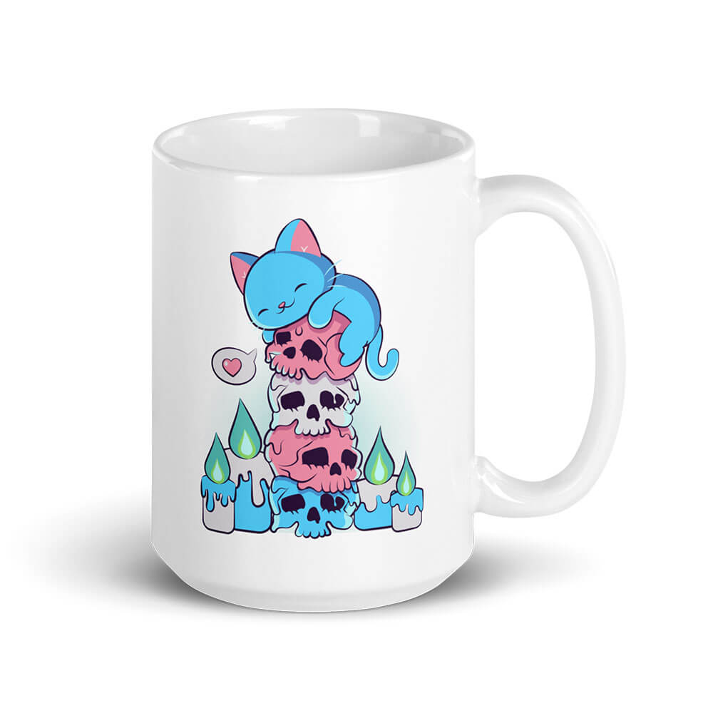 Kawaii Goth Cat on Skull Bisexual Pride Aesthetic Mug