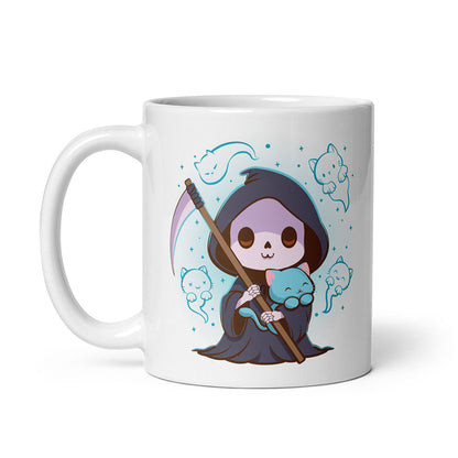 Kawaii Grim Reaper and Cat Ghost Cute Mug - white 11 oz