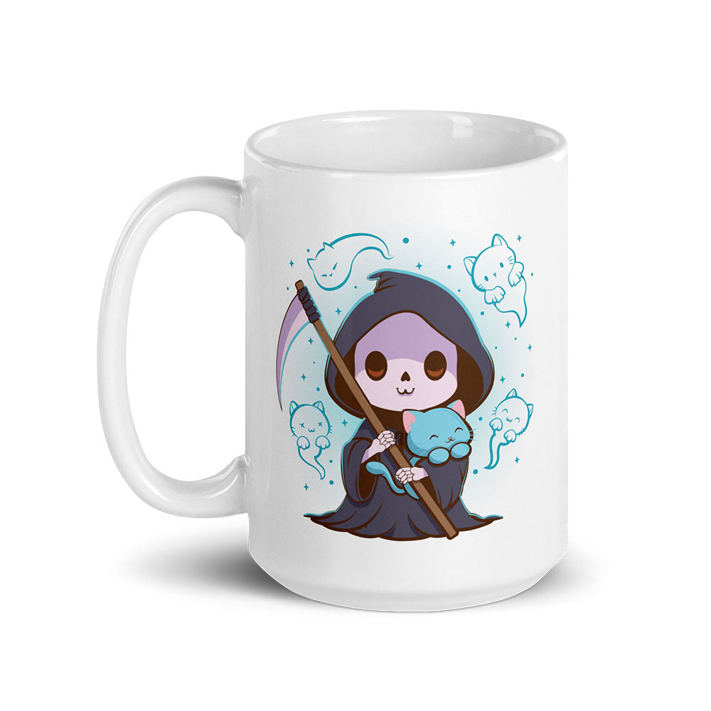 Kawaii Grim Reaper and Cat Ghost Cute Mug - black 15 oz