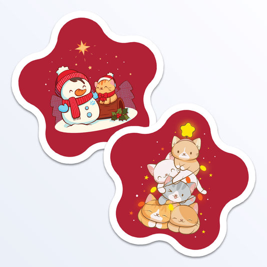 Kawaii Cats Holiday Red Star Sticker Set