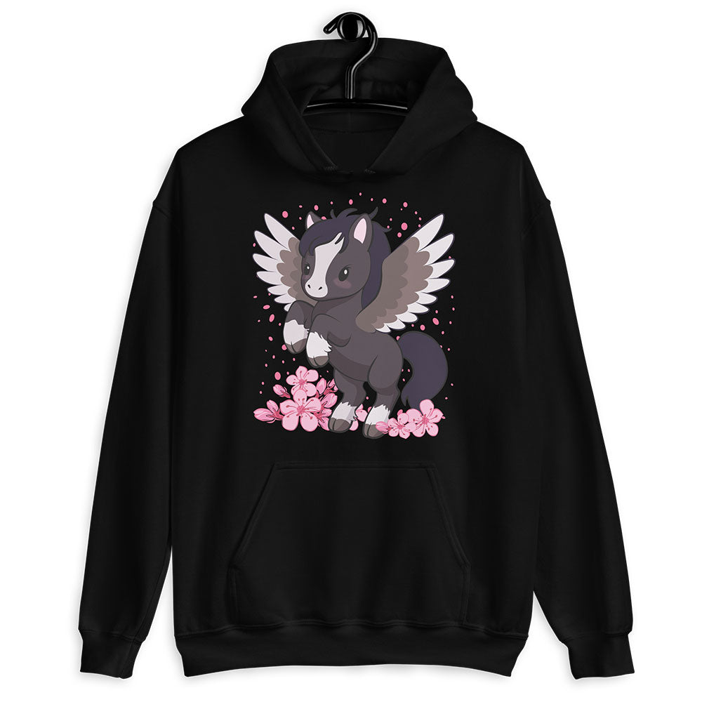 Kawaii Pegasus Cute Graphic Hoodie - Black