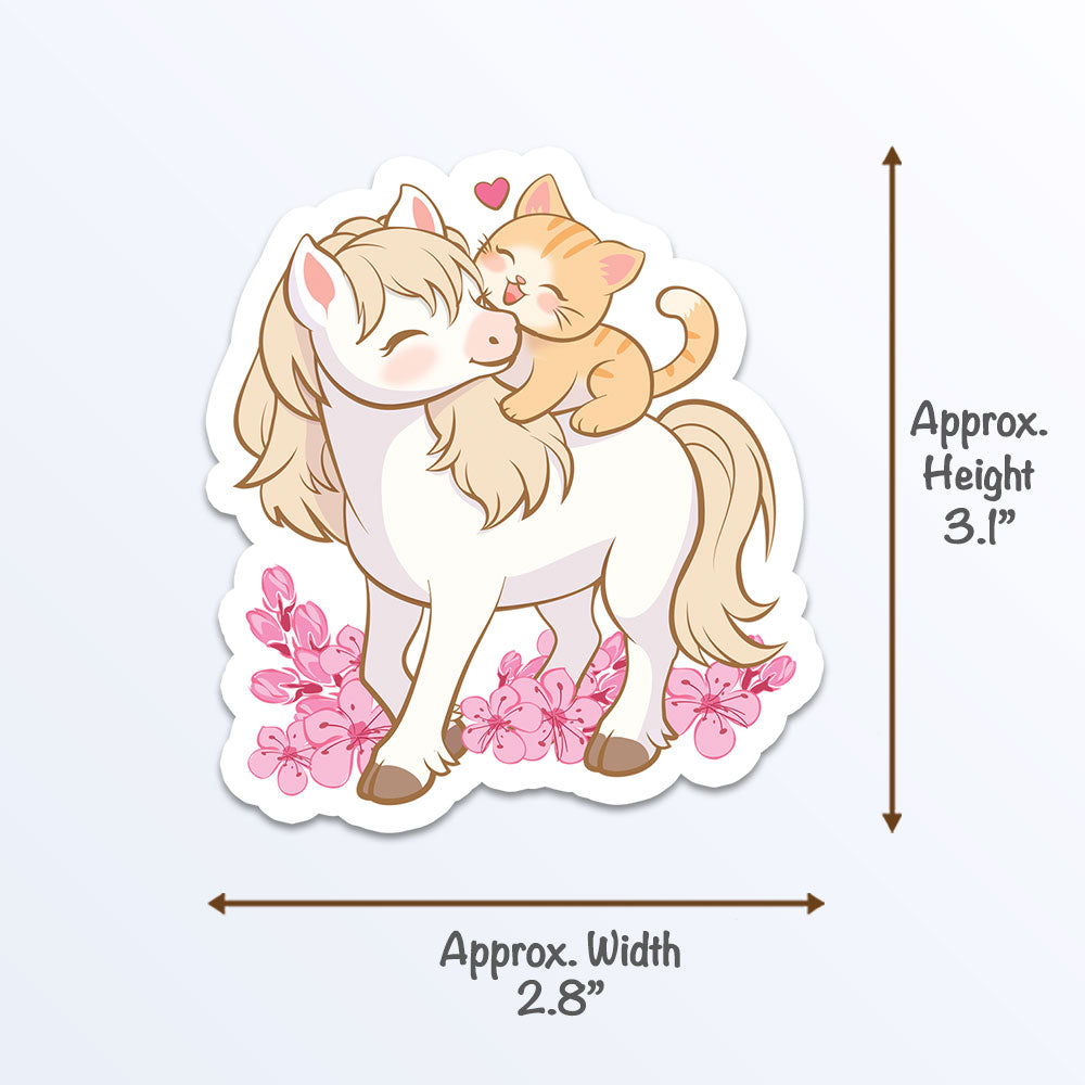 Kawaii Pegasus and Horse Cute Stickers - Horse and Cat Sticker measurements