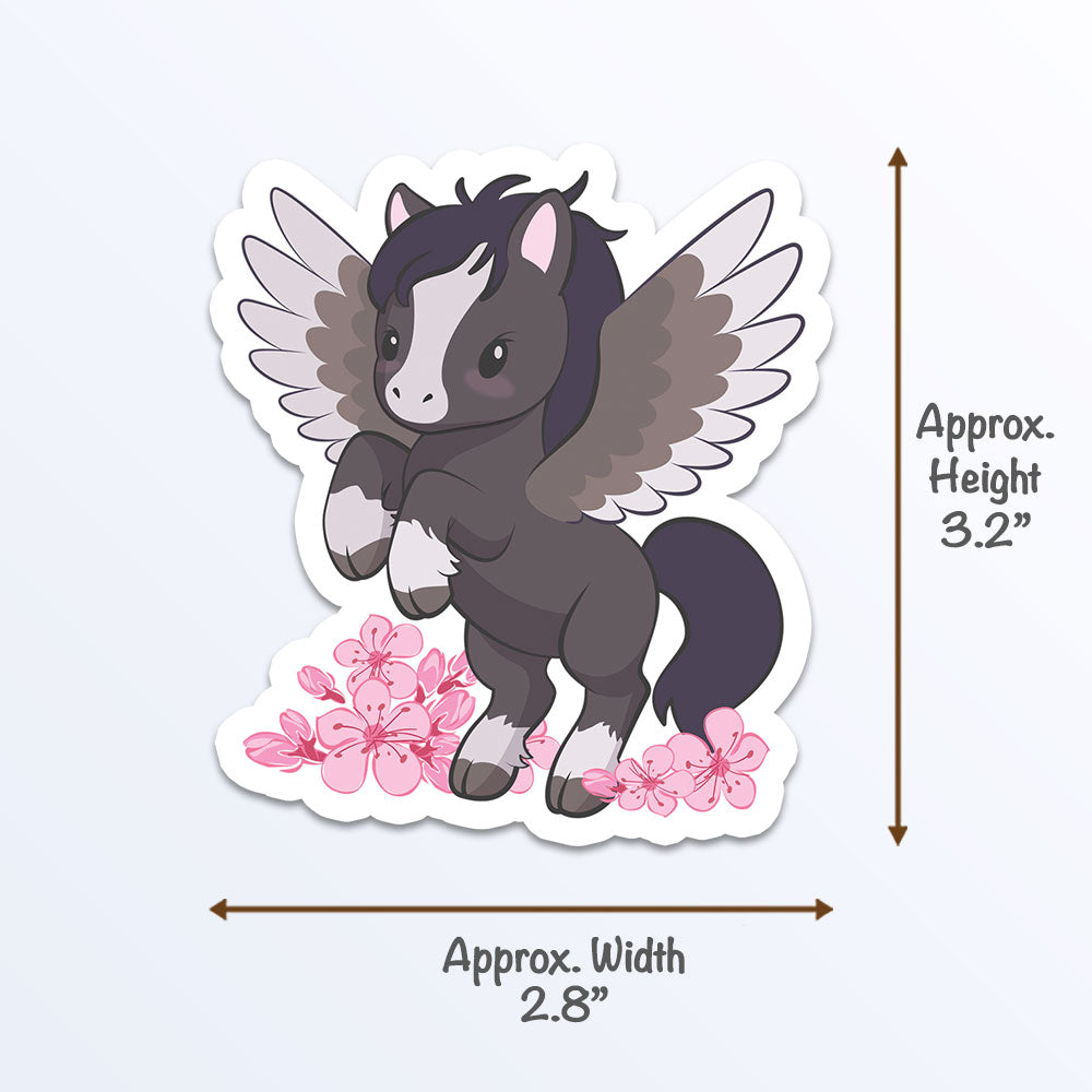Kawaii Pegasus and Horse Cute Stickers - Pegasus Sticker Measurements