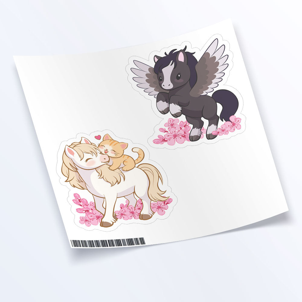 Kawaii Pegasus and Horse Cute Stickers - Set of 2 Sticker Sheet