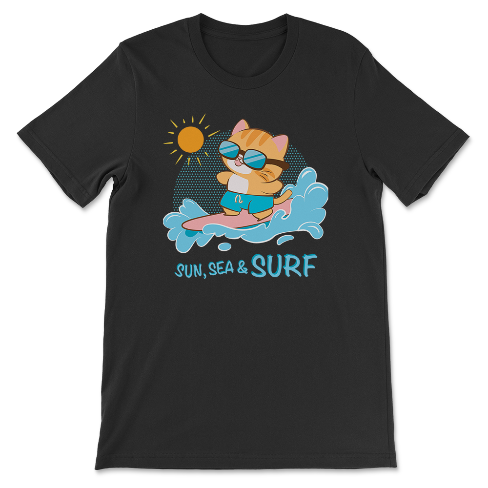 Kawaii Cat Surfer Cute Surfing T-shirt - Black