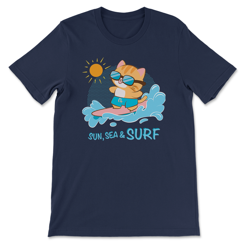 Kawaii Cat Surfer Cute Surfing T-shirt - Navy