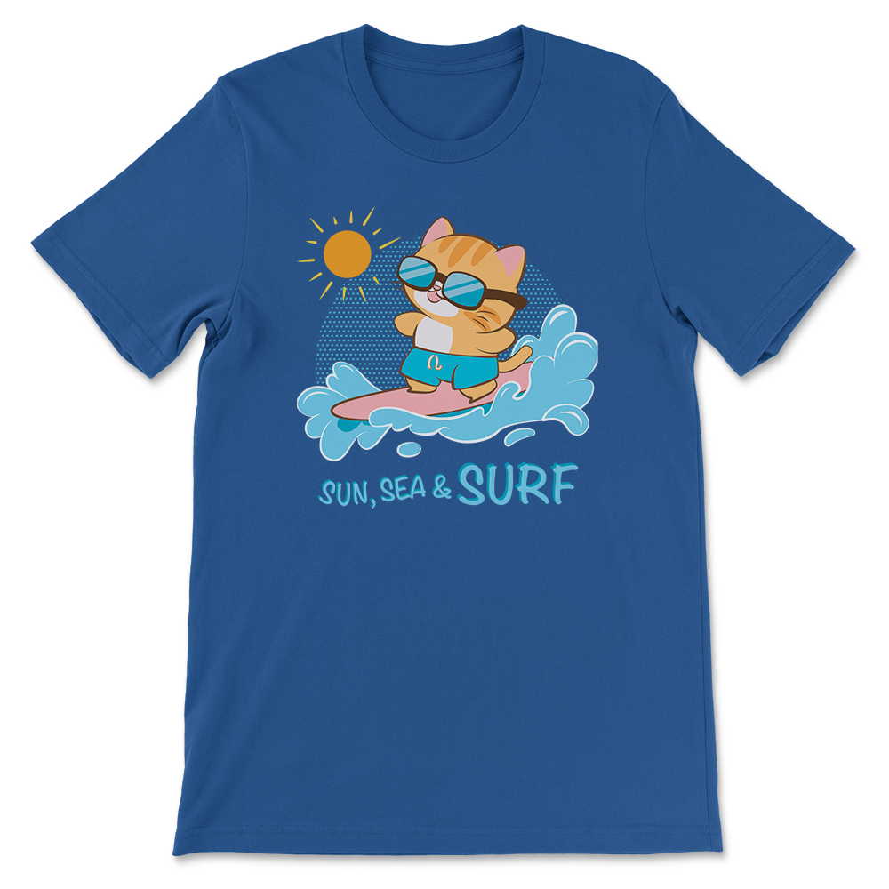 Kawaii Cat Surfer Cute Surfing T-shirt - True Royal