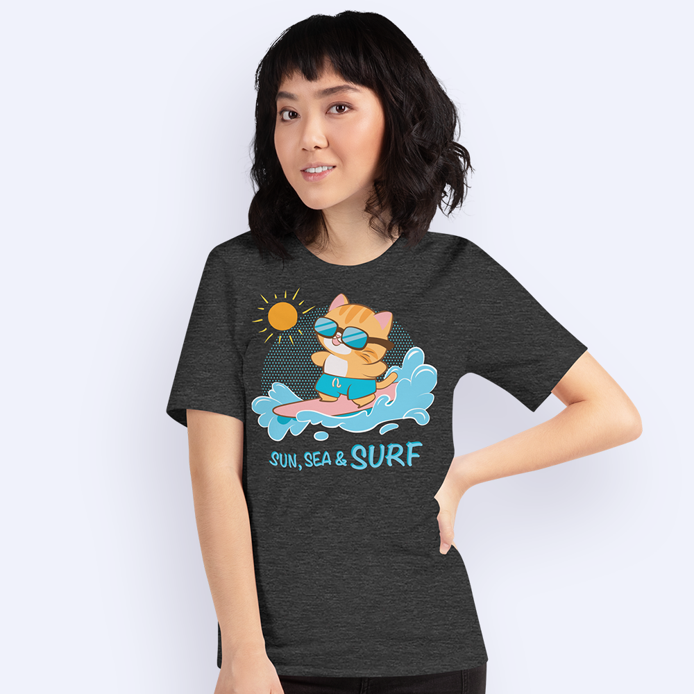 Kawaii Cat Surfer Cute Surfing T-shirt for women