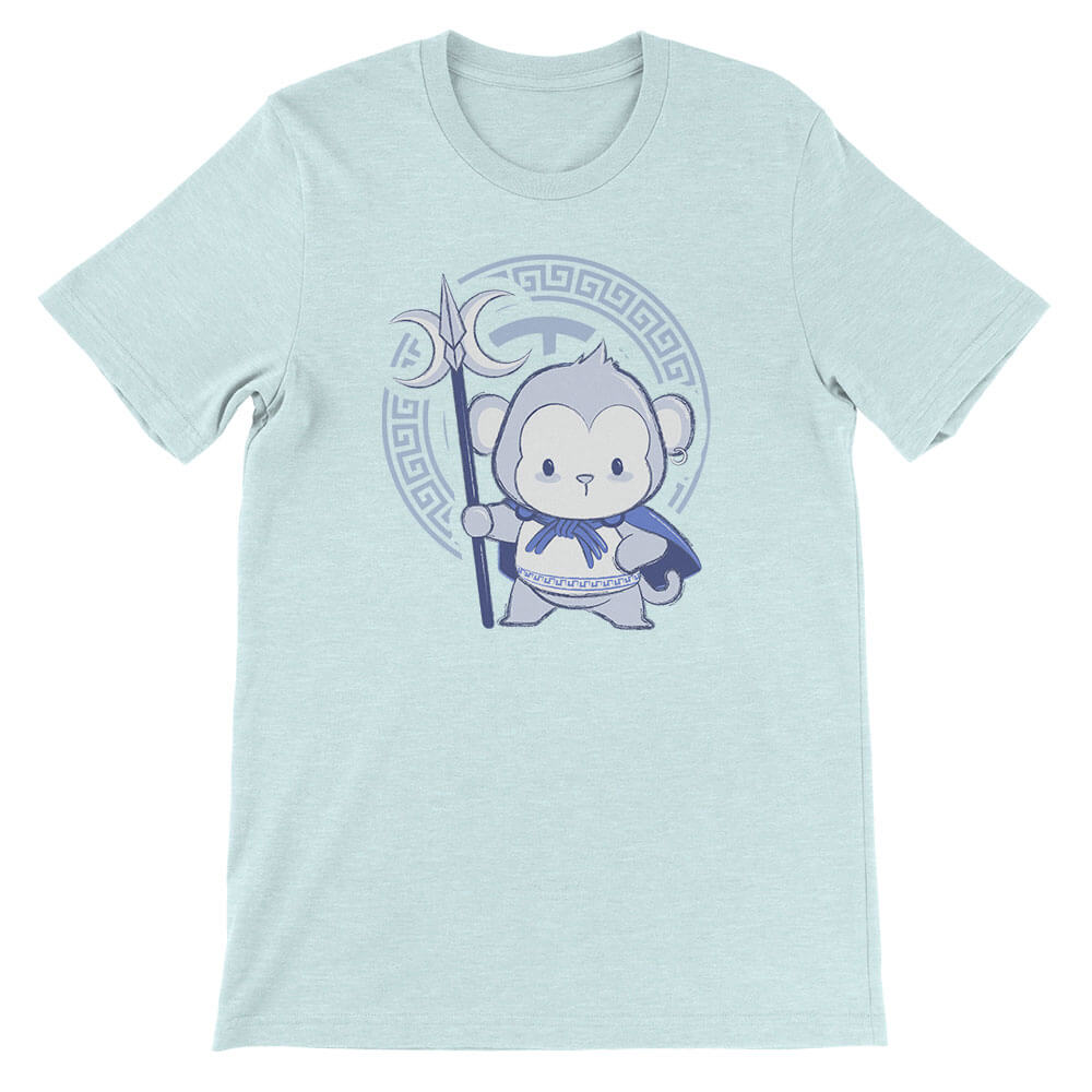 Monkey Warrior Chinese Zodiac Kawaii T-shirt - Heather Ice Blue