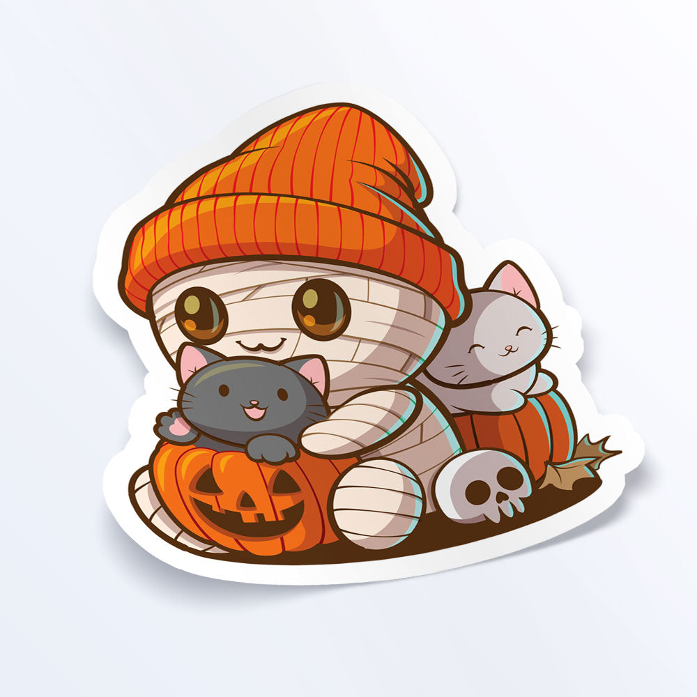 Mummy and Cute Kittens Kawaii Sticker