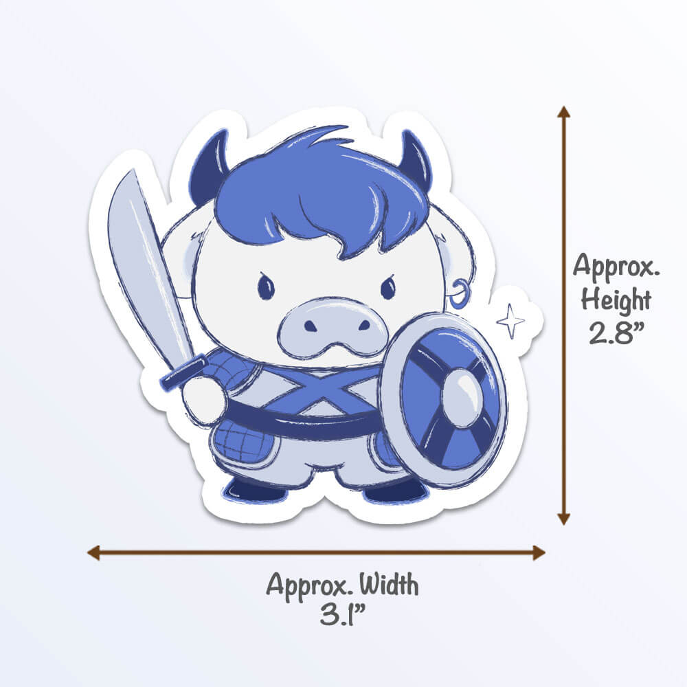 Ox Warrior Chinese Zodiac Kawaii Sticker measurements