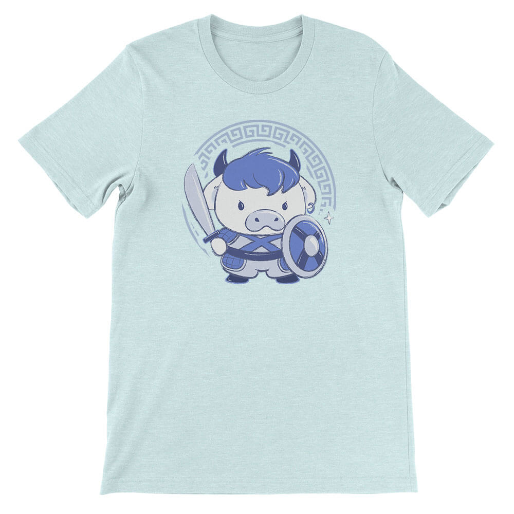 Ox Warrior Chinese Zodiac Kawaii T-shirt - Heather Ice blue
