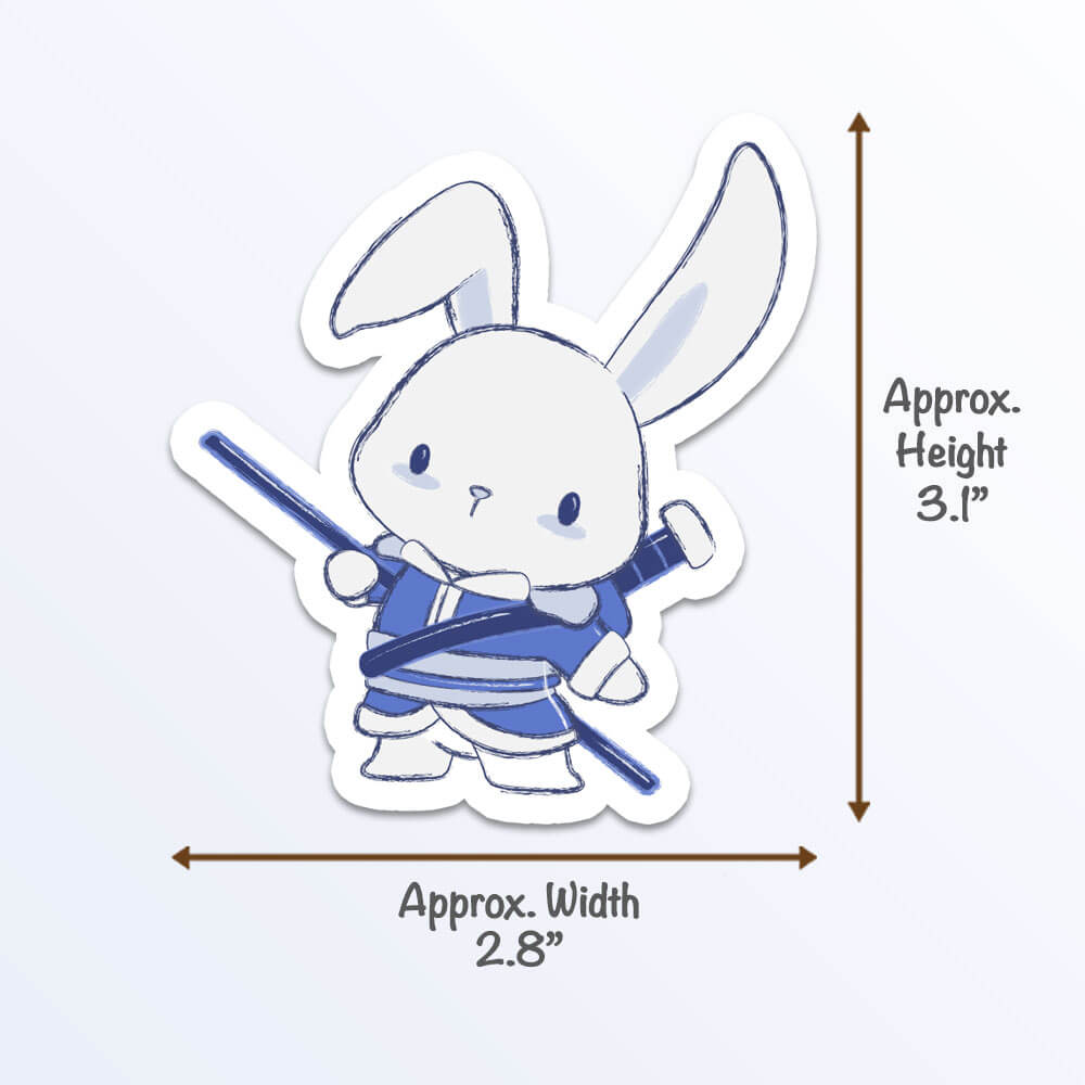 Rabbit Warrior Chinese Zodiac Kawaii Sticker measurements