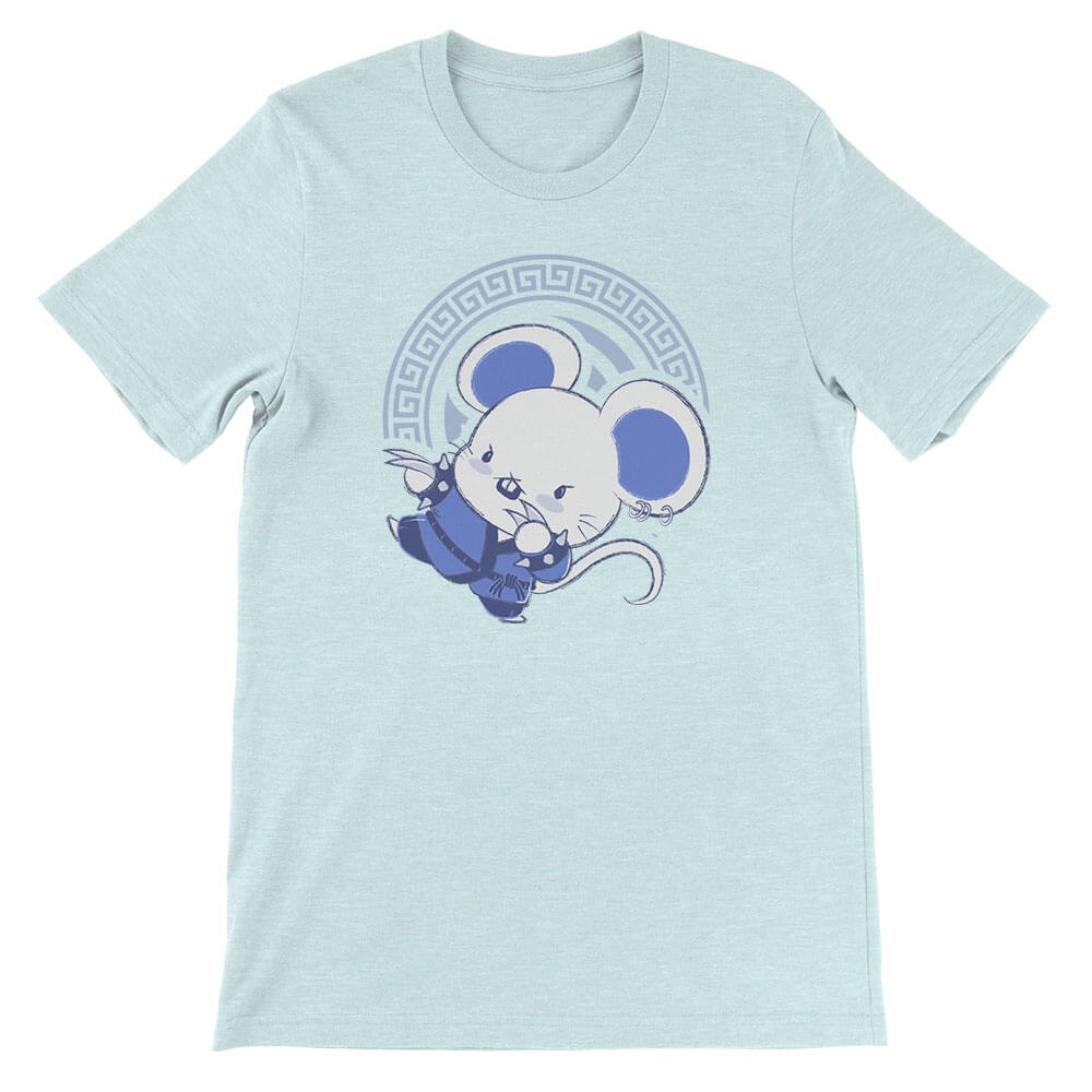 Rat Warrior Chinese Zodiac Kawaii T-shirt - Heather Ice Blue