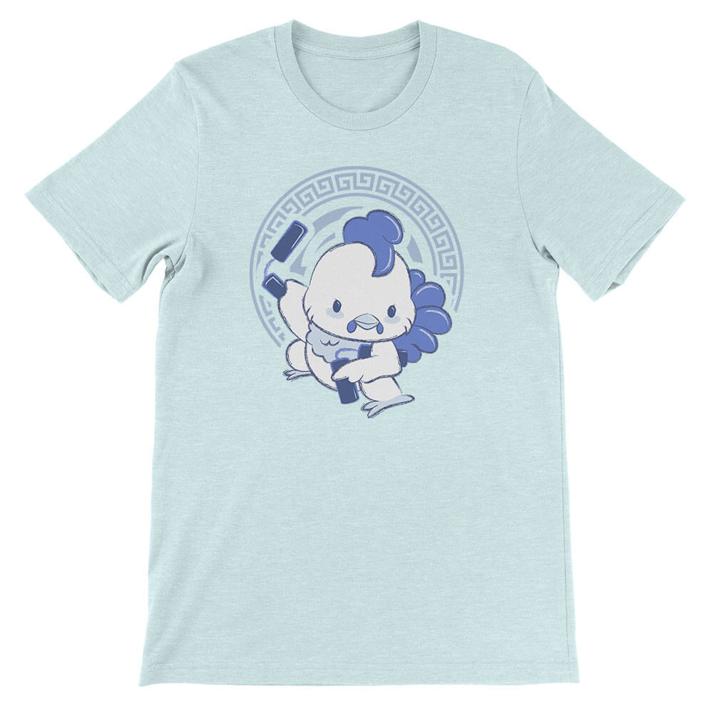 Rooster Warrior Chinese Zodiac Kawaii T-shirt - Heather Ice Blue