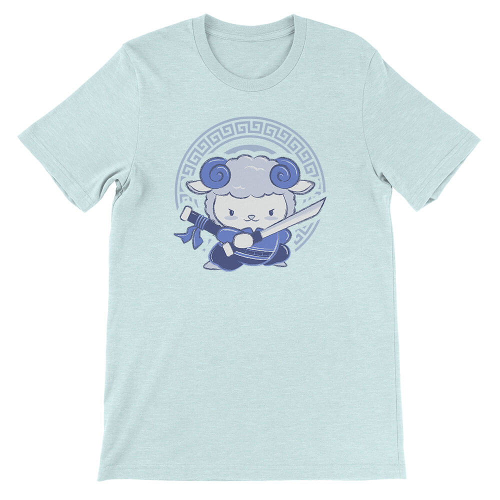 Sheep Warrior Chinese Zodiac Kawaii T-shirt - Heather Ice Blue