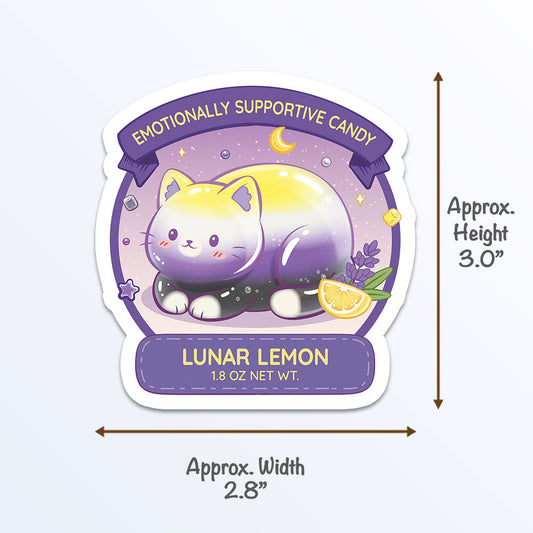 Subtle Nonbinary Pride Cute Cat Loaf Sticker Measurements