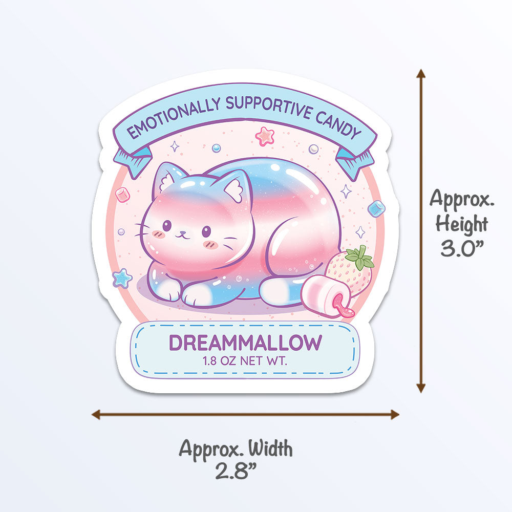 Subtle Transgender Pride Cute Cat Loaf Sticker Measurements