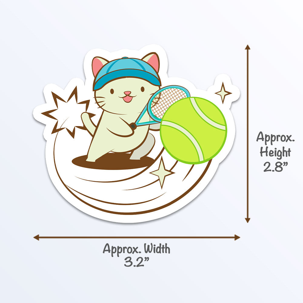 Tennis Kawaii Cats Sticker Measurements