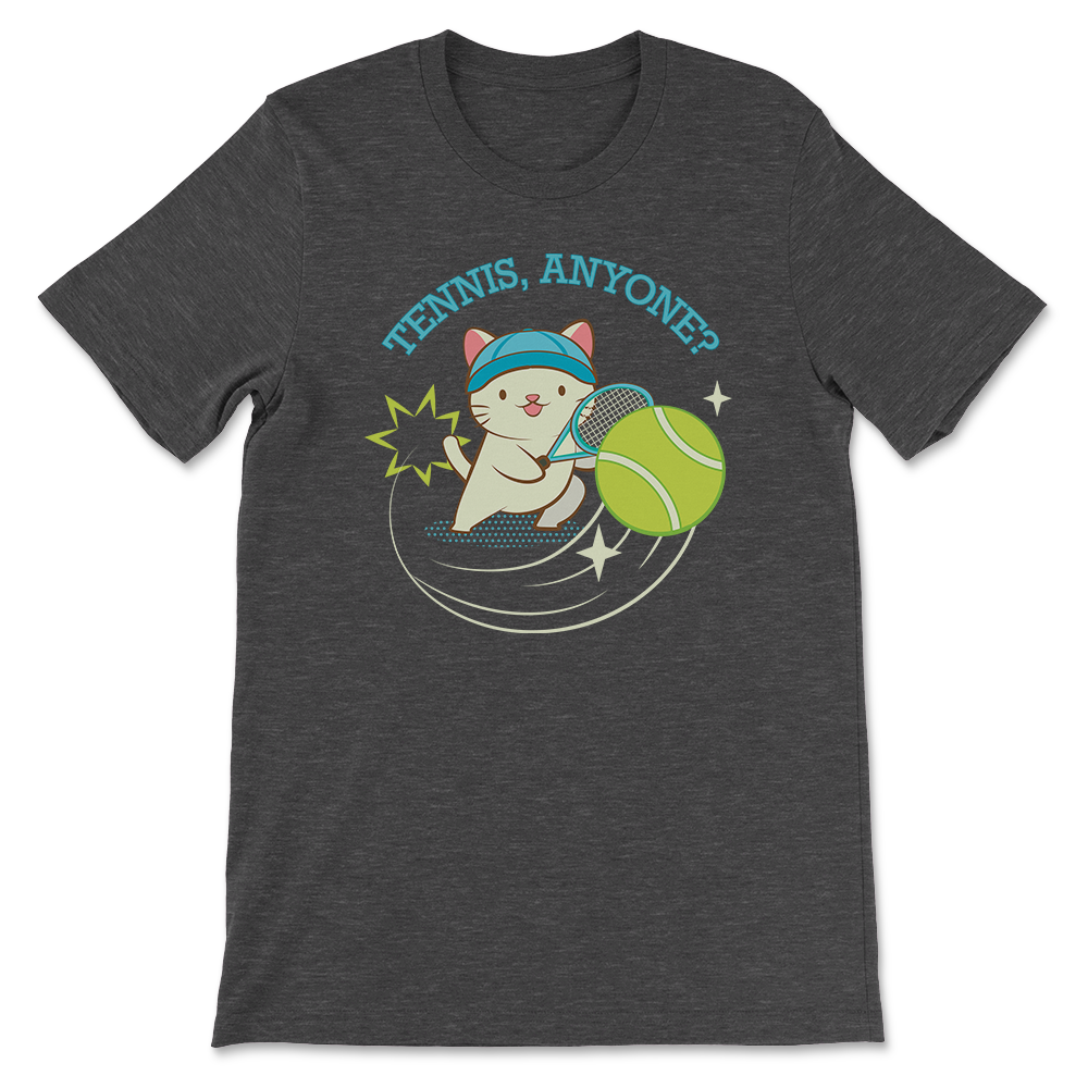 Tennis Kawaii Cat T-shirt - dark grey heather