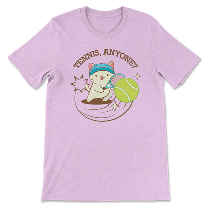 Tennis Kawaii Cat T-shirt - Heather Prism Lilac