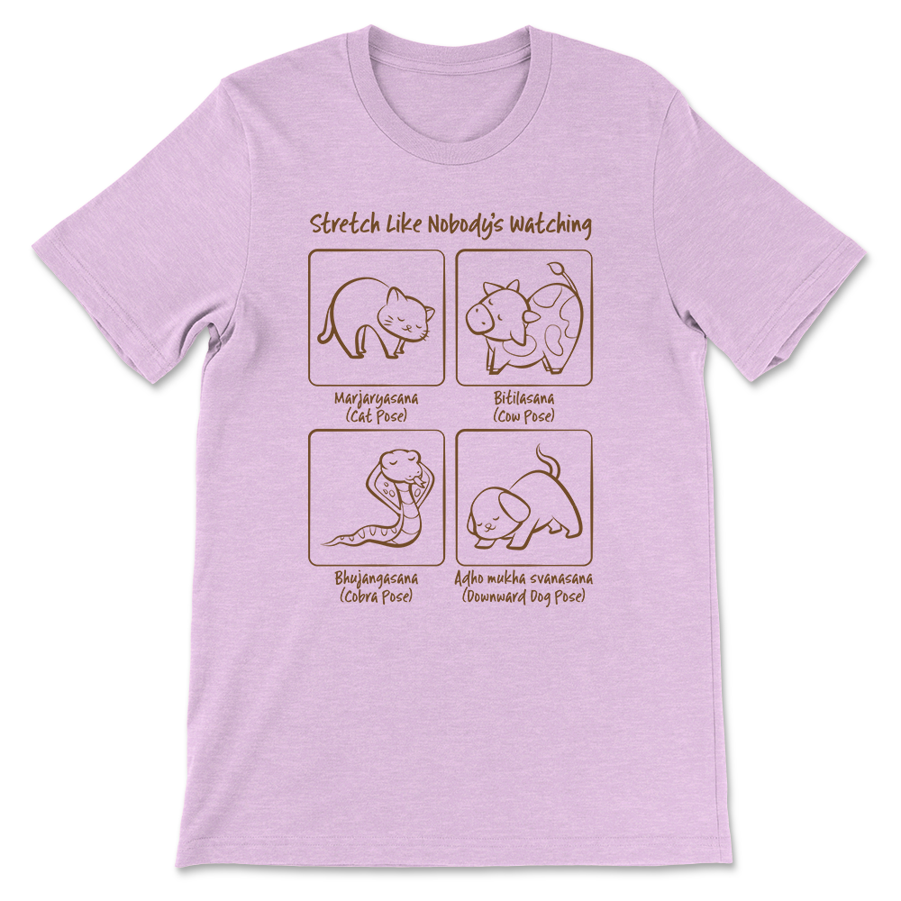 Yoga Animal Poses Kawaii T-shirt - Heather Prism Lilac