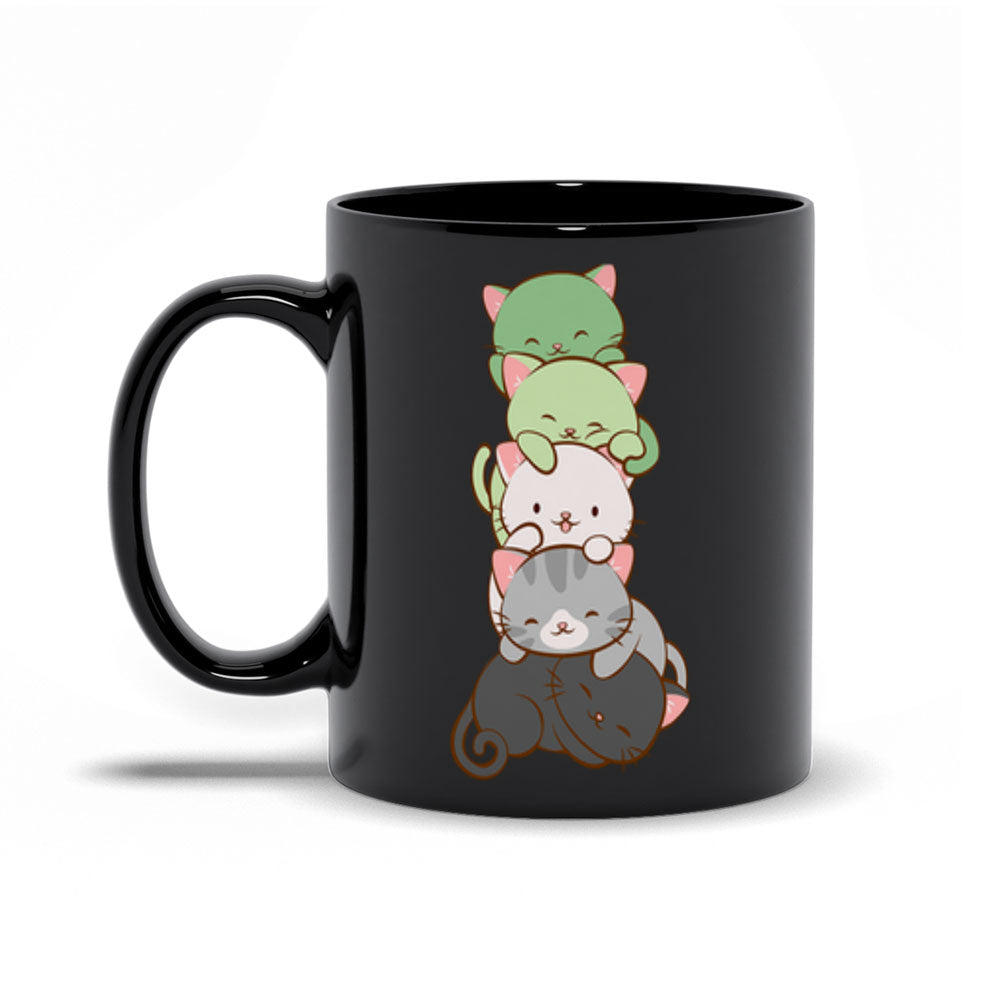 Aromantic Pride Cute Kawaii Cat Mug 11 oz / Black