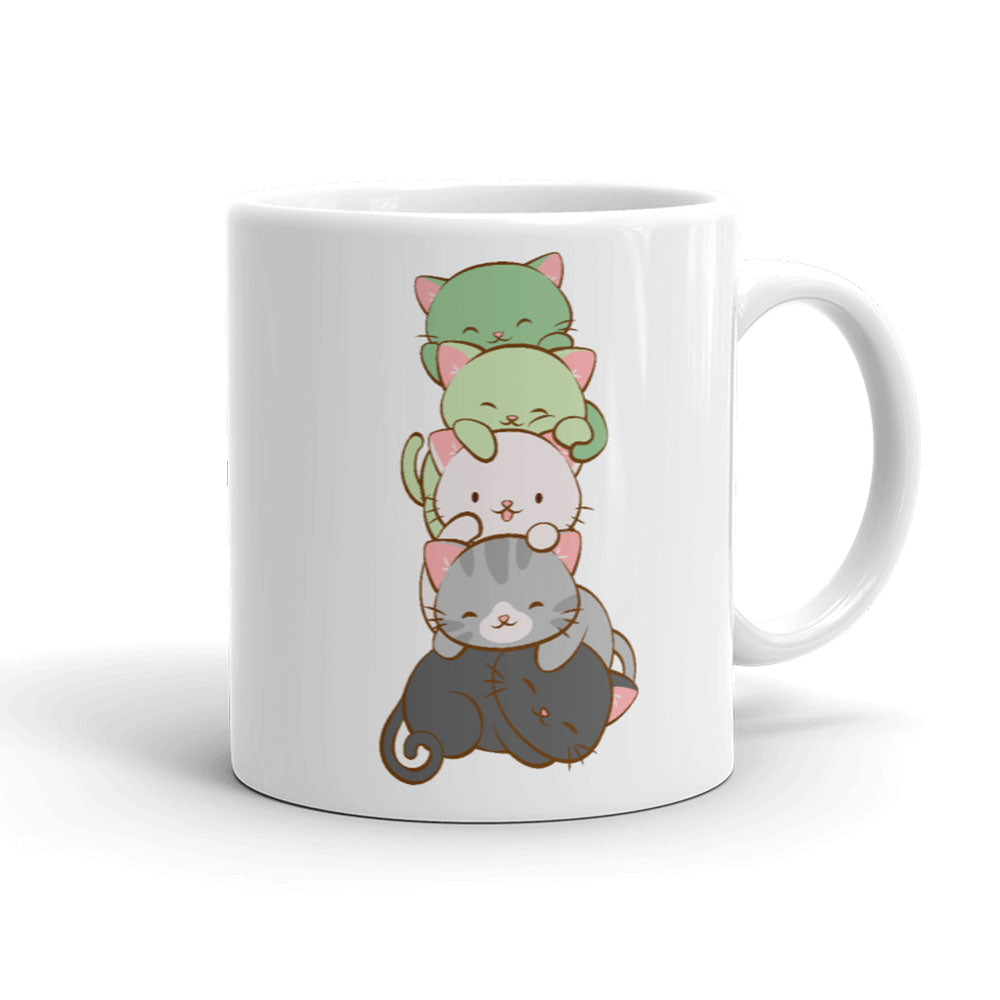 Aromantic Pride Cute Kawaii Cat Mug 11 oz / White
