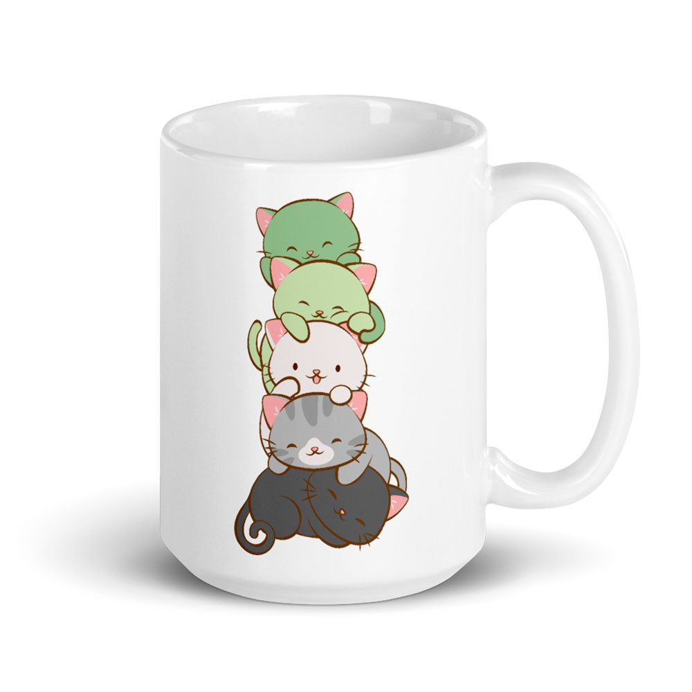 Aromantic Pride Cute Kawaii Cat Mug 15 oz / White