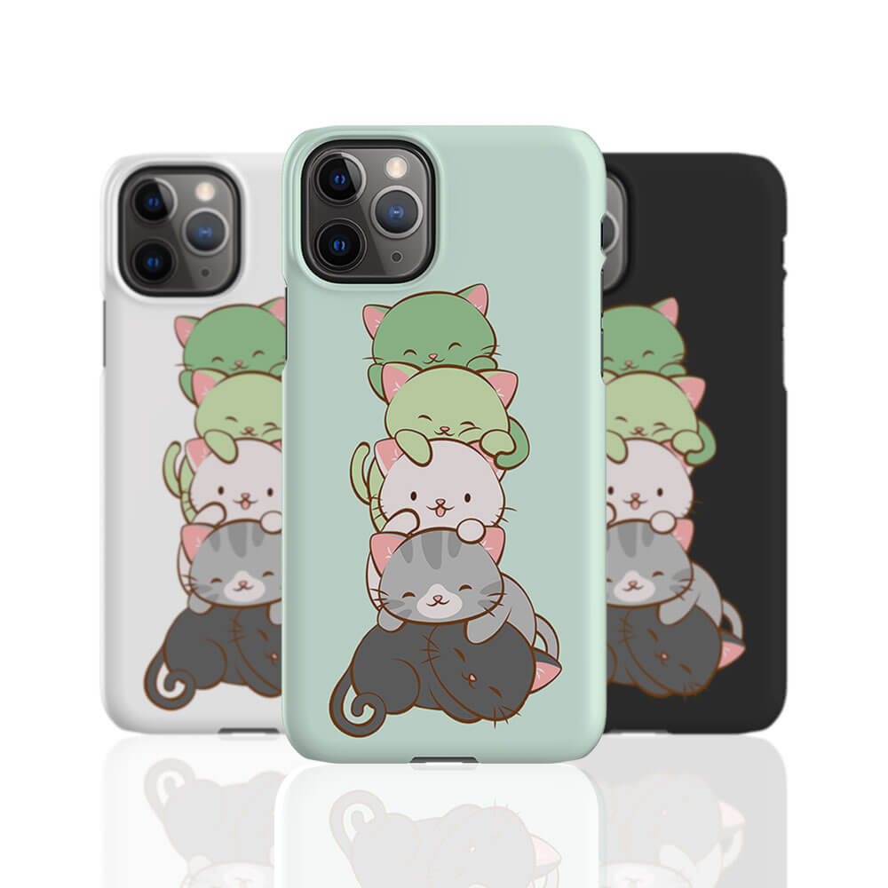 Aromantic Pride Kawaii Cat Phone Cases - green, white, black