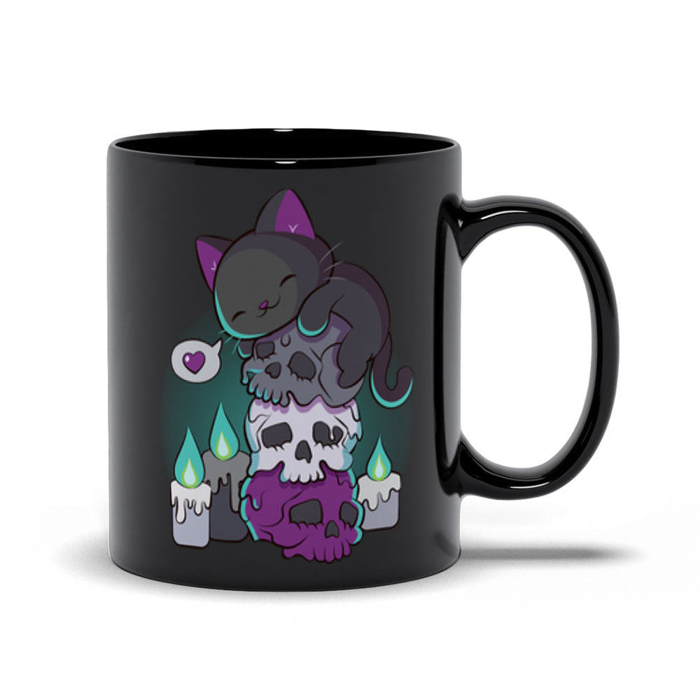 Asexual Pride Aesthetic Cat on Skulls Kawaii Mug