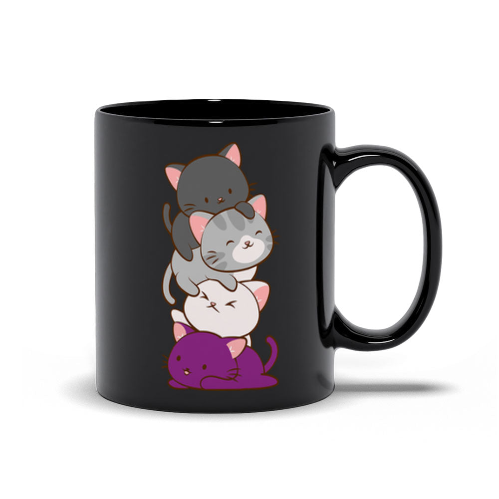 Asexual Pride Cute Kawaii Cat Mug 11 oz / Black